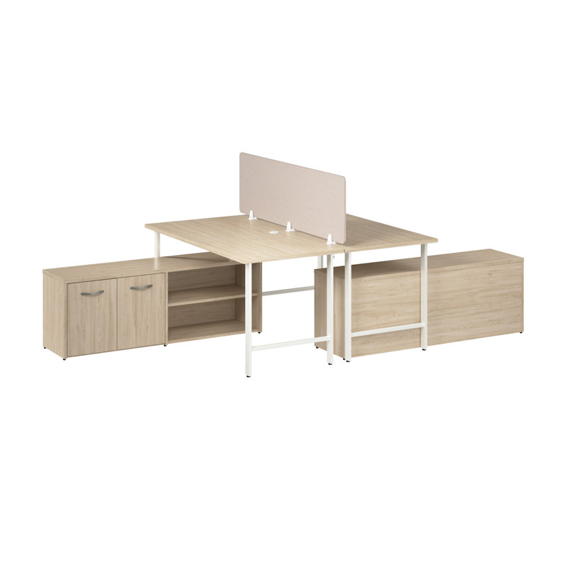 Bush Business Furniture Hustle 2 Person Computer Desk With Low Storage Cabinets, Power Grommets, And Privacy Screen