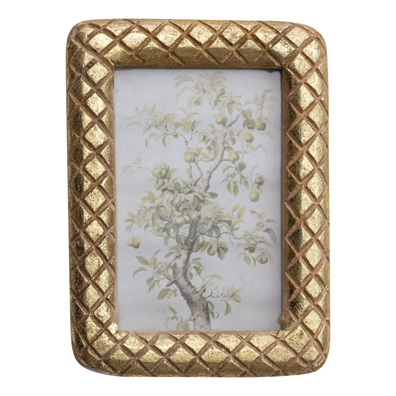 Cadre photo en bois de manguier sculpté avec une feuille à motif de diamant
