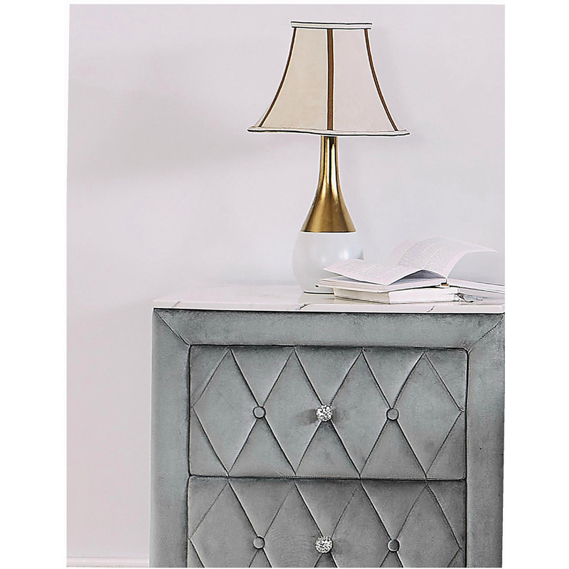 1pièce table de chevet 2 tiroirs avec finition capitonnée gris capitonné, Gris