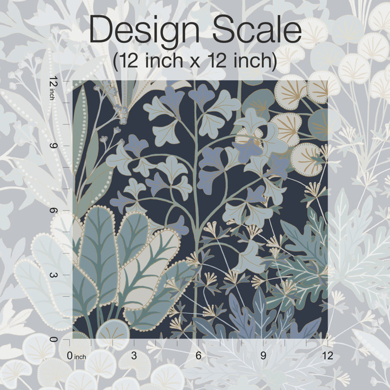 Floral Wallpaper Roll, Navy