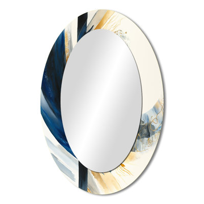 Blue And Gold Swirl Abstract IV - Modern Oval Wall Mirror