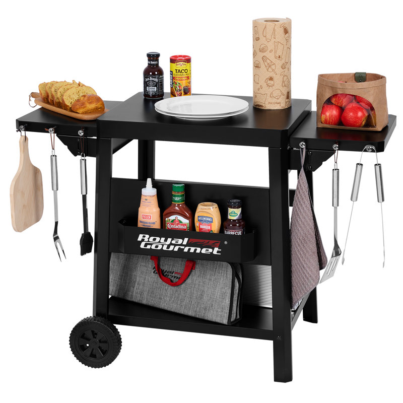 Table de barbecue à 2 niveaux avec panier frontal et tablettes latérales Royal Gourmet, noir