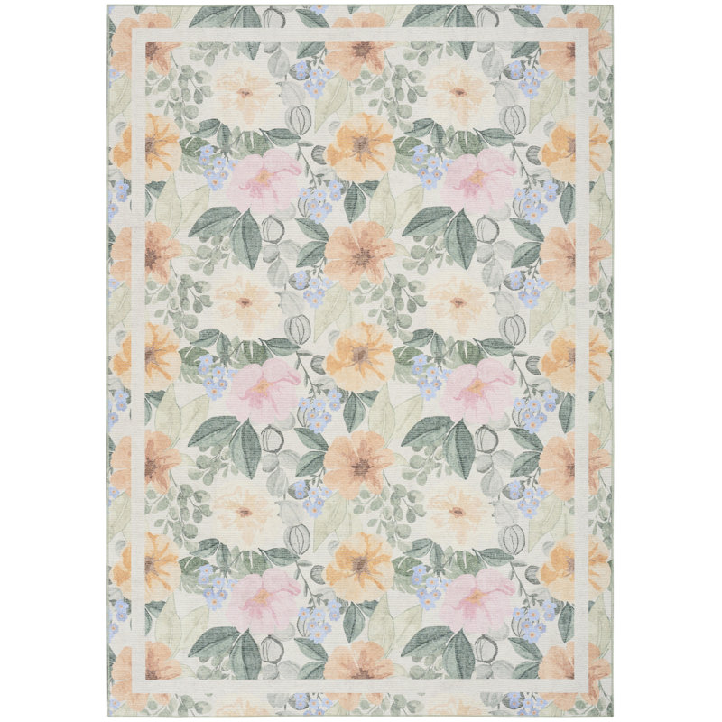 Saintfleur 4' x 6' Ivory Multicolor Farmhouse Indoor Rug, Rectangle 4' x 6', Multicolor Ivory