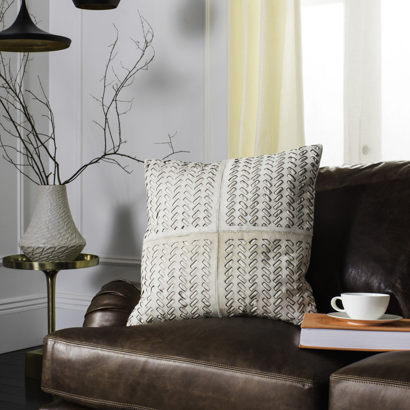 Geometric Cowhide Throw Pillow, 18" x 18"