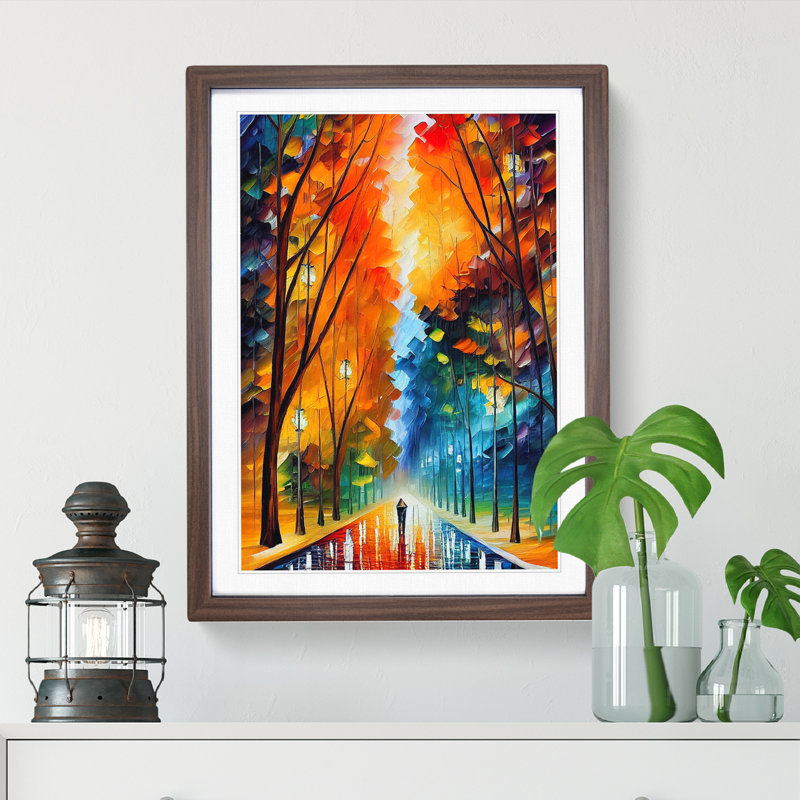 Forest Woodland In Colour No.1 - Single Picture Frame Painting, 64cm H x 46cm W x 2cm D, Walnut