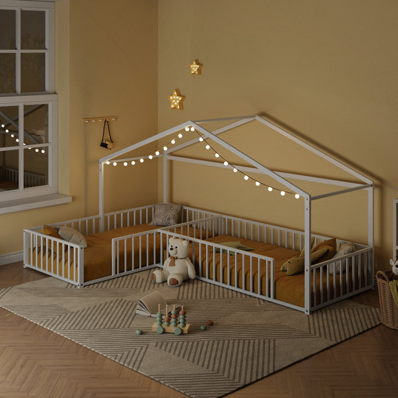 Lit simple en L double Montessori, Blanc