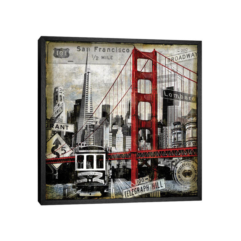 Landmarks San Francisco by Dylan Matthews - Single Picture Frame Print on Canvas, Black Framed, 66.04 cm H x 66.04 cm W