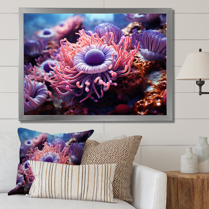 Harmonie d'animaux mauves et roses sur toile, H 34 po x l 44 po, Cadre photo argenté