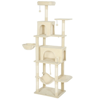 202?cm Tall Multi-Level Cat Tree with 6 Scratching Posts, 2 Hammocks, 2 Condos, 2 Perches & Pompoms