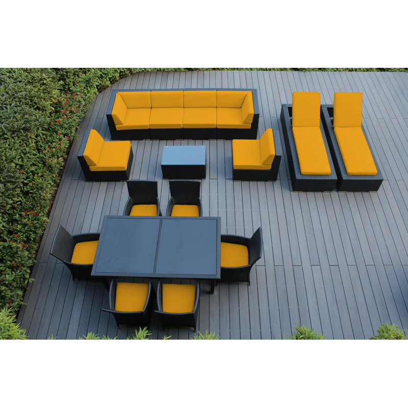 Pavior 14 - Person Patio Conversation Set with Cushions, Black Sunbrella®, Canvas Sunflower Yellow Sunbrella® Canvas