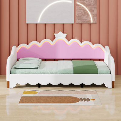 Twin Size Extending Princess Daybed: Modern Upholstered Design With Crown Headboard & LED Lights