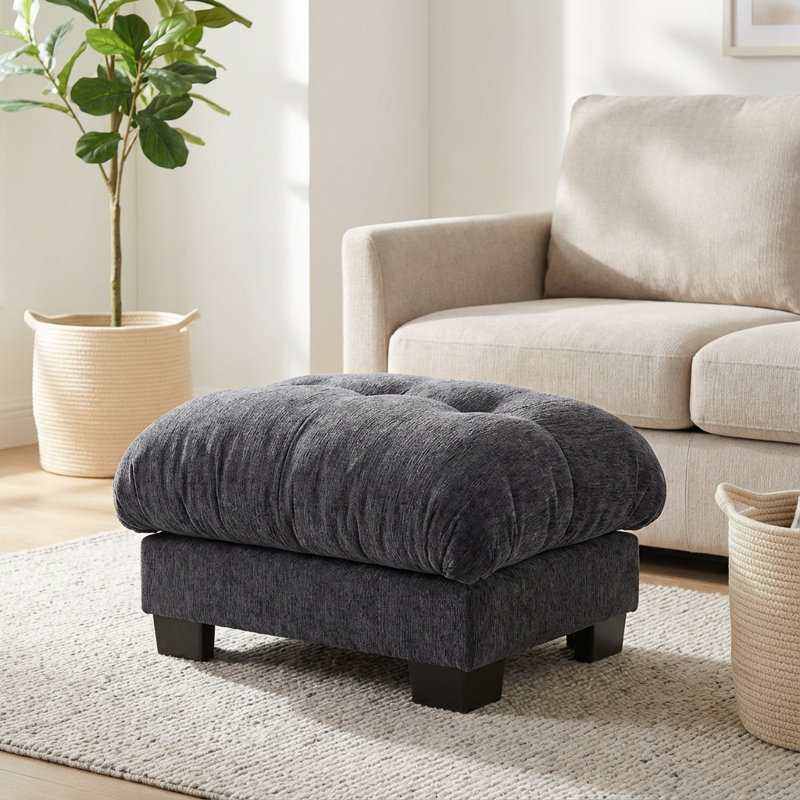 40” Tufted Chenille Ottoman with Legs for Bedroom, Living Room