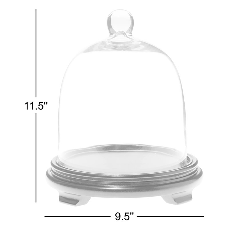 Cloche cloche en verre 7,875 "x 9,5", Base en placage de bois noir