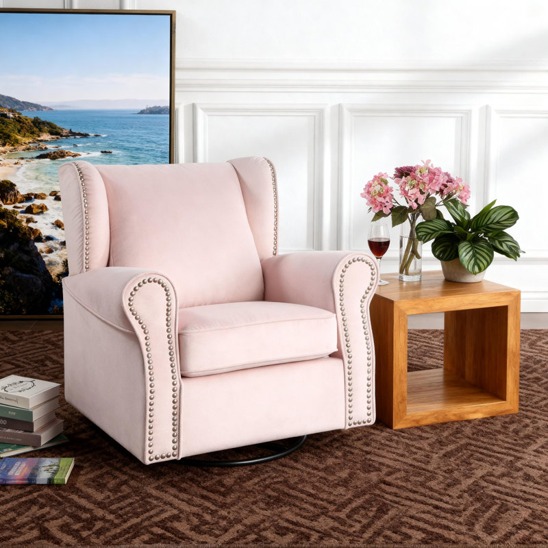 Swivel Living Room, Accent Chair,Arm Chair,Bedroom Chair, Pink Fabric