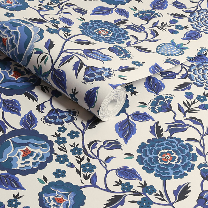 Cath Kidston Strawberry Garden Floral Wallpaper, Blue