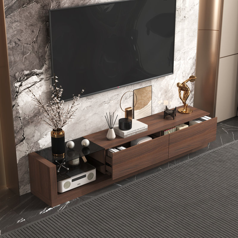 89'' W 2-Drawer Sleek TV Stand Media Console With Ambient Lighting And 2-Tier Tempered Glass