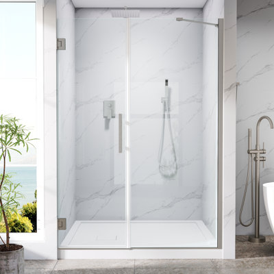51-52 in. W x 72 in. H Hinged Frameless Shower Door with Fixed Glass Combo, 3/8 in. SGCC Clear Tempered Glass,Brushed Nickel