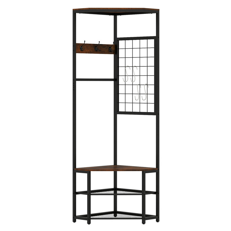 Portemanteau sur pied avec tablettes de rangement et crochets amovibles - brun, Brun