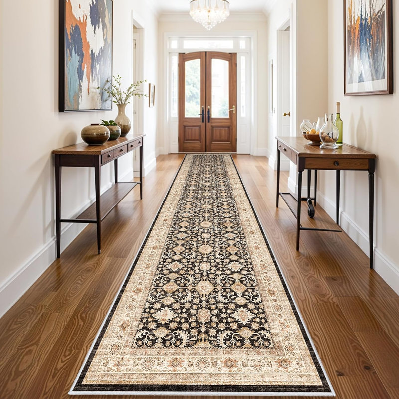 Washable Hallway Runner Rug: Soft Kitchen Rug Non Slip Runners with Rubber Backing for Living Room Bedroom Bathroom Non Shedding Farmhouse Carpet Runner (Black)