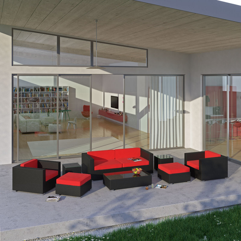 Modway Venice Outdoor Rattan Cushions 8-piece Set, Espresso, Red