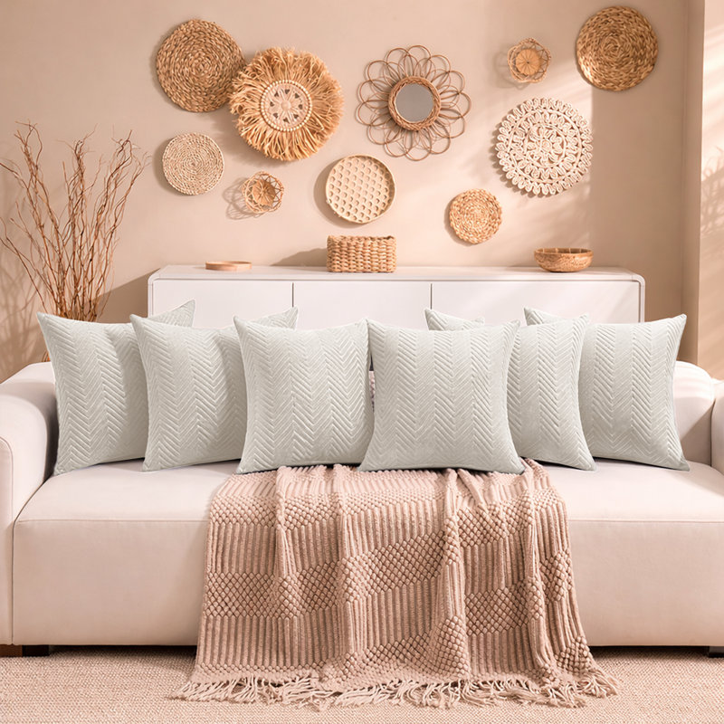 Aspire Homeware Embossed Square Velvet Cushion Cover, Beige, Pack of 6