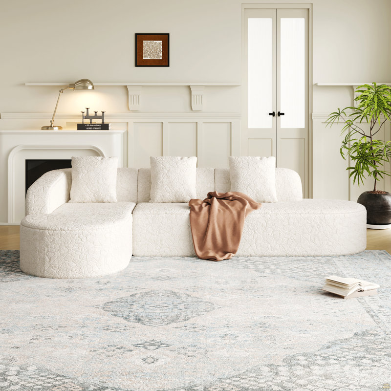 Canapé modulaire incurvé en L 111,8 po, Orienté à gauche (vu de face), Polyester blanc