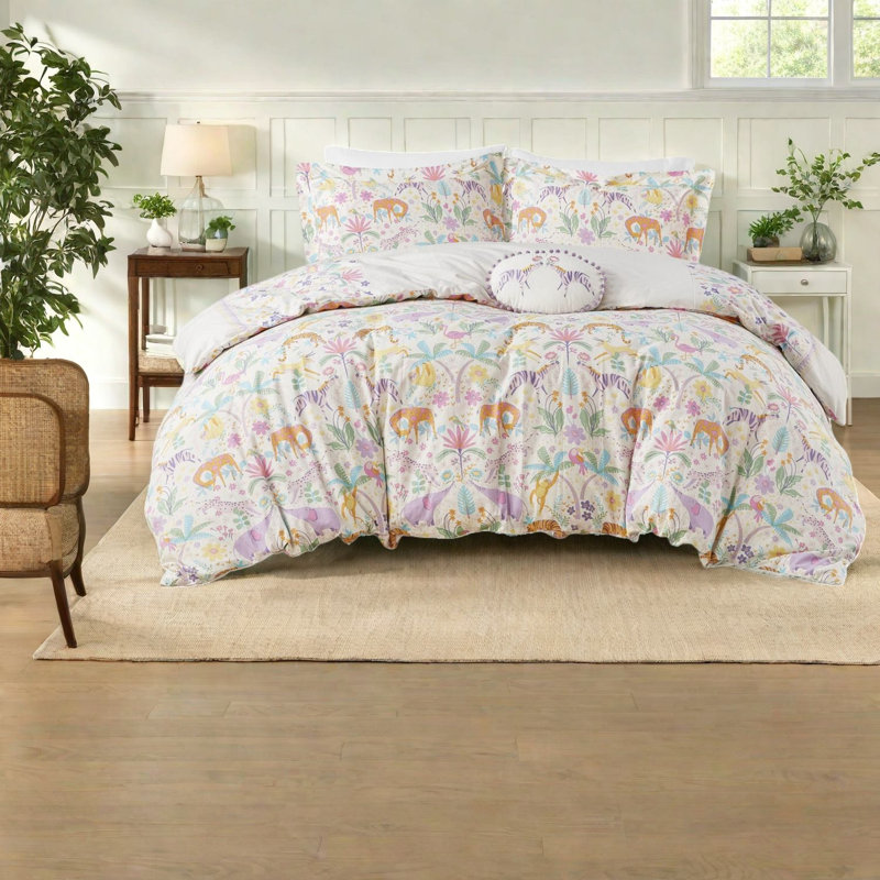 Ensemble de literie simple réversible en coton, style jungle florale pour la maison des enfants