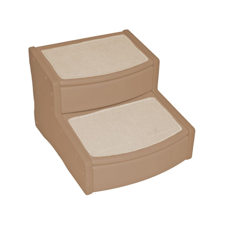 Tan Extra Wide 2-Step Pet Stairs with Carpet Tread