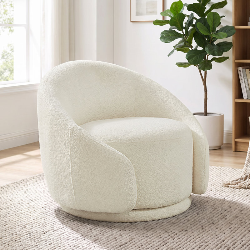 Fauteuil demi-tonneau pivotant de 34,25 po Blaklee, Boucle blanc
