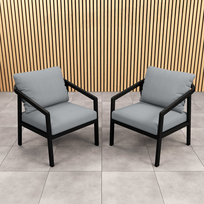 Chaises de patio 2 pièces en aluminium toutes saisons avec coussins épais, résistantes à la rouille pour le jardin, la terrasse, le balcon, le porche et la cour