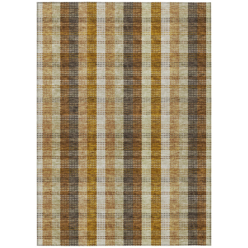 Tapis extérieur lavable à carreaux ivoire et brun 10 pi x 14 pi