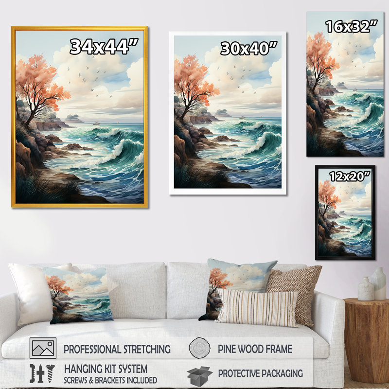 Paysage marin capturant l'esprit côtier I - plage, art mural, Toile tendue, H 32 po x l 24 po x P 1 po