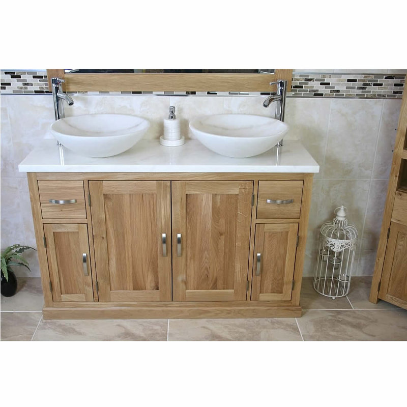 Delao 1230 mm Freestanding Double Vanity with Vessel Stone Basin, White