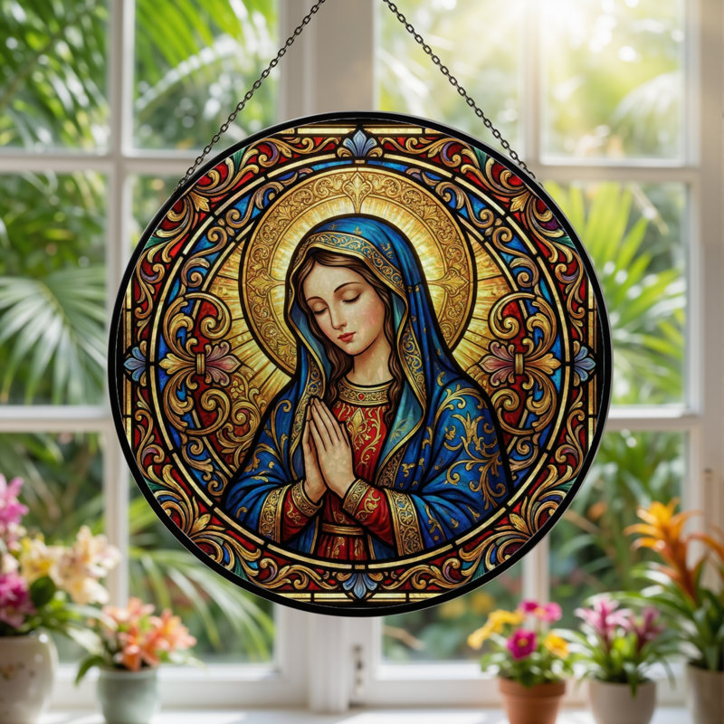 Panneau de vitrail d'art religieuse ， 7,8 H, H 7,8 po