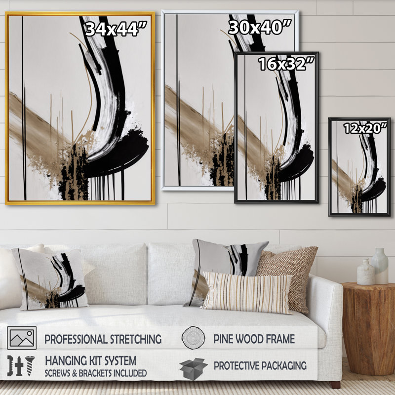 Golden Minimalist Abstract IV - impressions sur toile abstraites, H 20 po x l 12 po x P 1 po, Toile avec cadre flottant noir