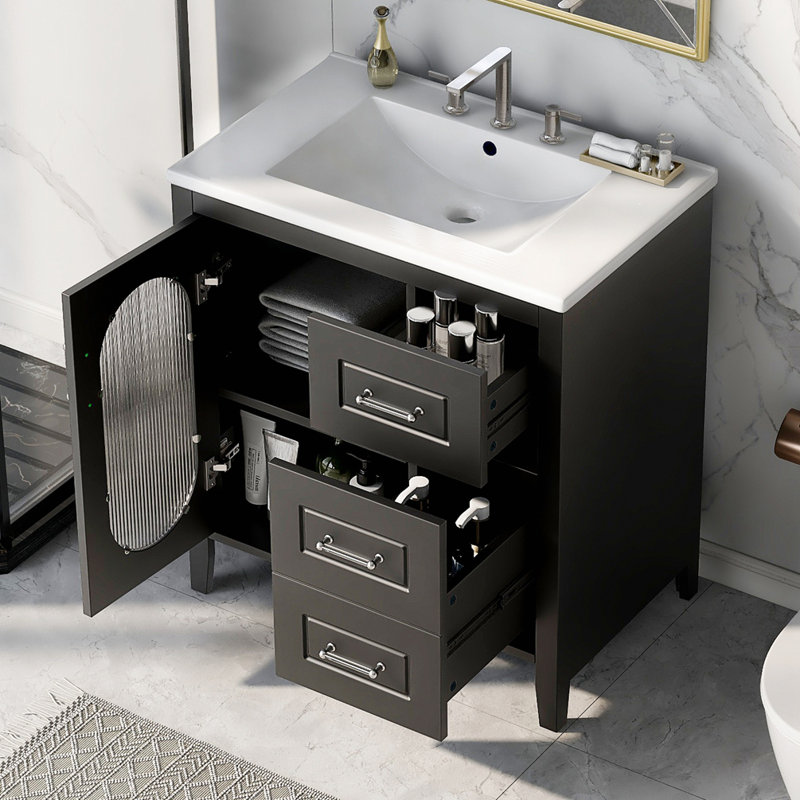 Meuble-lavabo simple 30 po avec plateau en céramique Sunjay