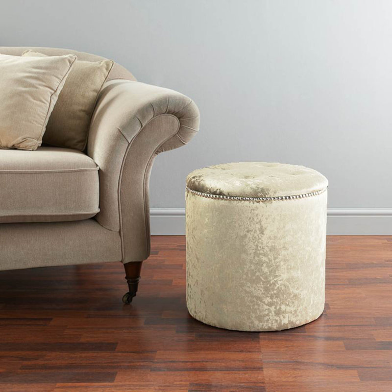 Hepner Velvet Tufted Round Solid Colour Pouffe Ottoman, Cream
