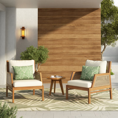 Ensemble de 2 fauteuils de patio en bois d'acacia, 2 fauteuils d'extérieur en osier, sièges profonds et coussins moelleux pour le porche, le jardin, la cour arrière et le balcon