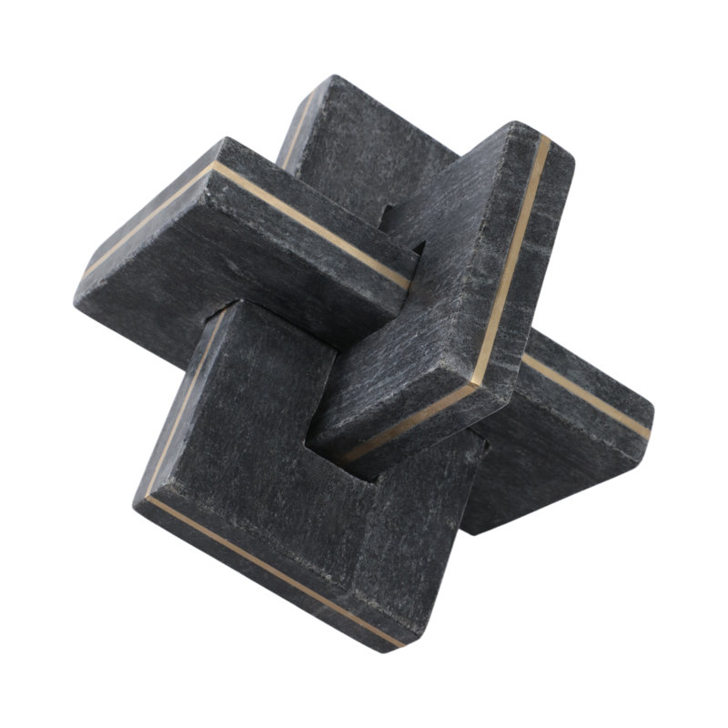 Ivy Bronx Walton Medium Marble And Brass Knot, Black, 7" H x 7" W x 7" D