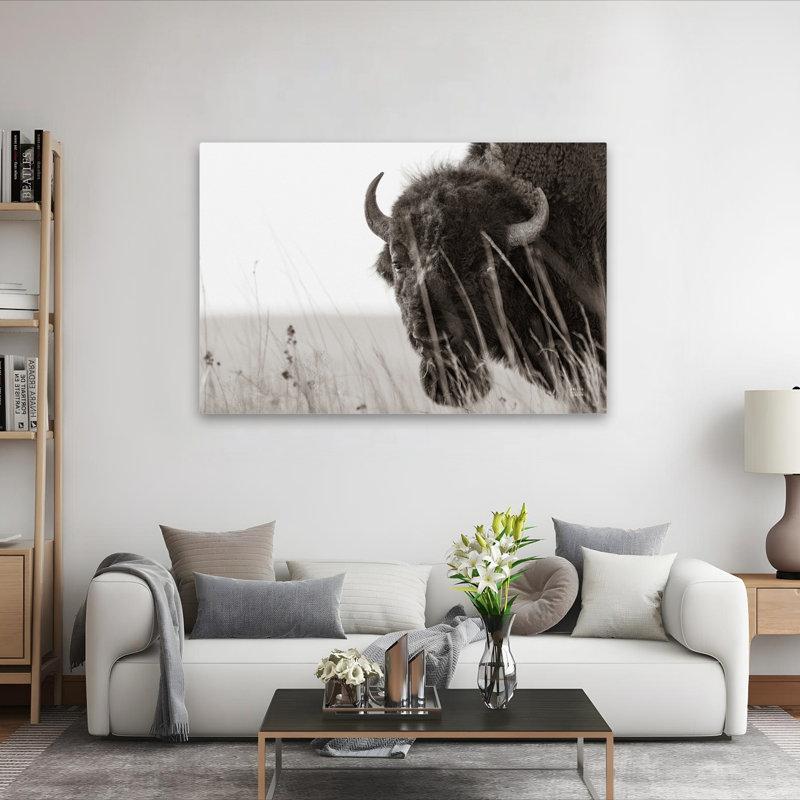 Contemporary Bison Sunset BW, 60" H x 40" W