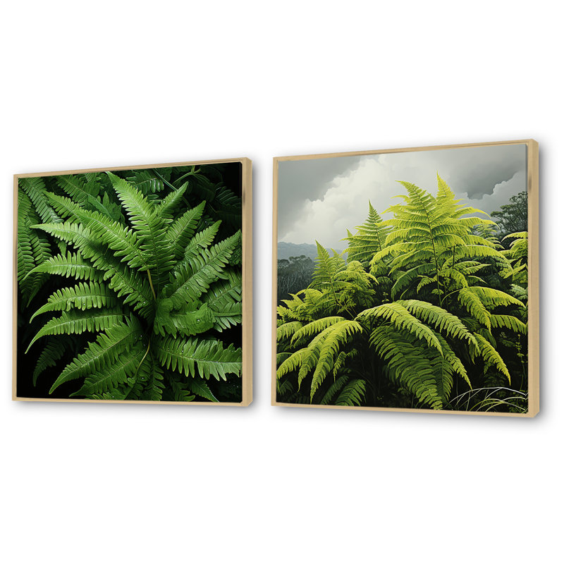 Ensemble de 2 décorations murales Green Fern Forest, H 36 po x l 73 po x P 1,5 po, Encadrement brun