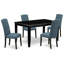L'ensemble 5 pièces de table et chaises de cuisine comprend une table de salle à manger rectangulaire et 4 chaises rembourrées en tissu bleu minéral, noir-716697740-716697741-798297265