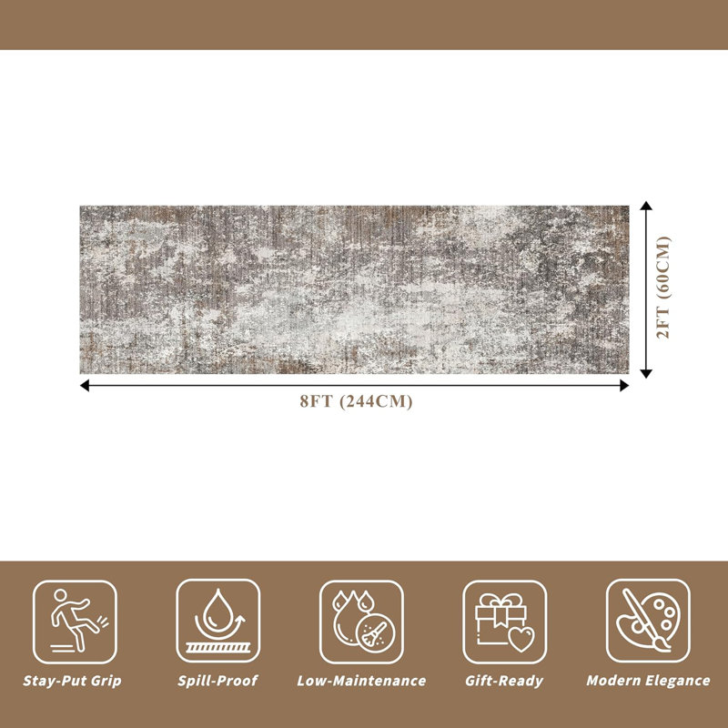 Long Hallway Rug – Non-Slip Washable Kitchen Floor Rug with Rubber Backing, Modern Low Pile Thin Wide Carpet for Bedroom, Entryway Indoor