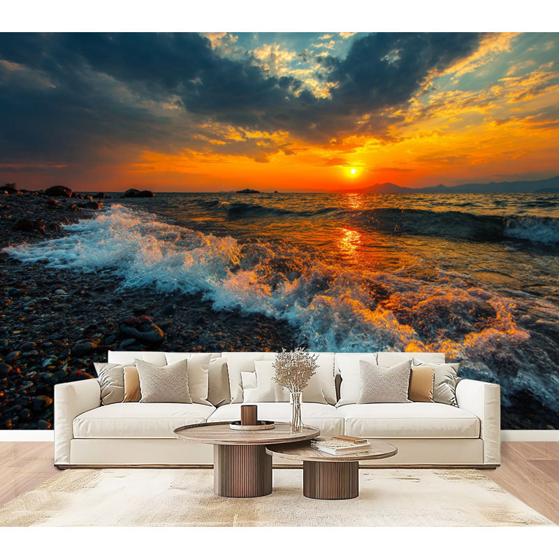 Papier peint auto-adhésif Sunset Beach Sunset, L 96 po x l 69 po