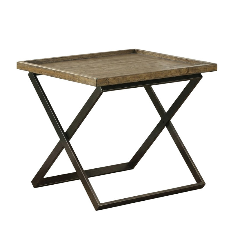 Mera Table de bout carrée en chêne massif vieilli de taille moyenne avec base en X et plateau amovible