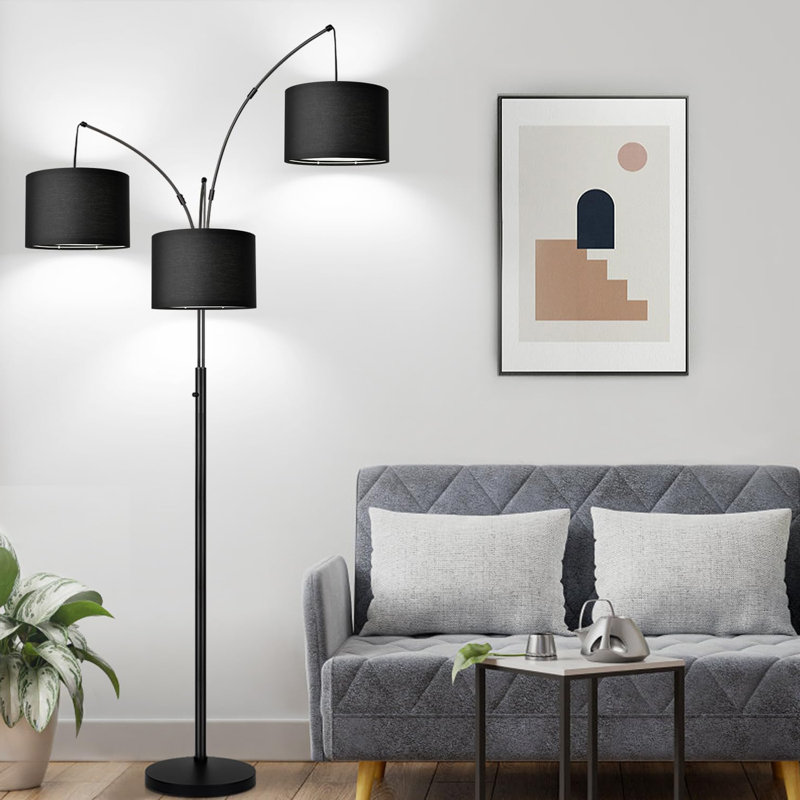 Arc Floor Lamps, Dimmable Modern Tall Standing Lamp, 3 Led Bulbs Included, Black, Black