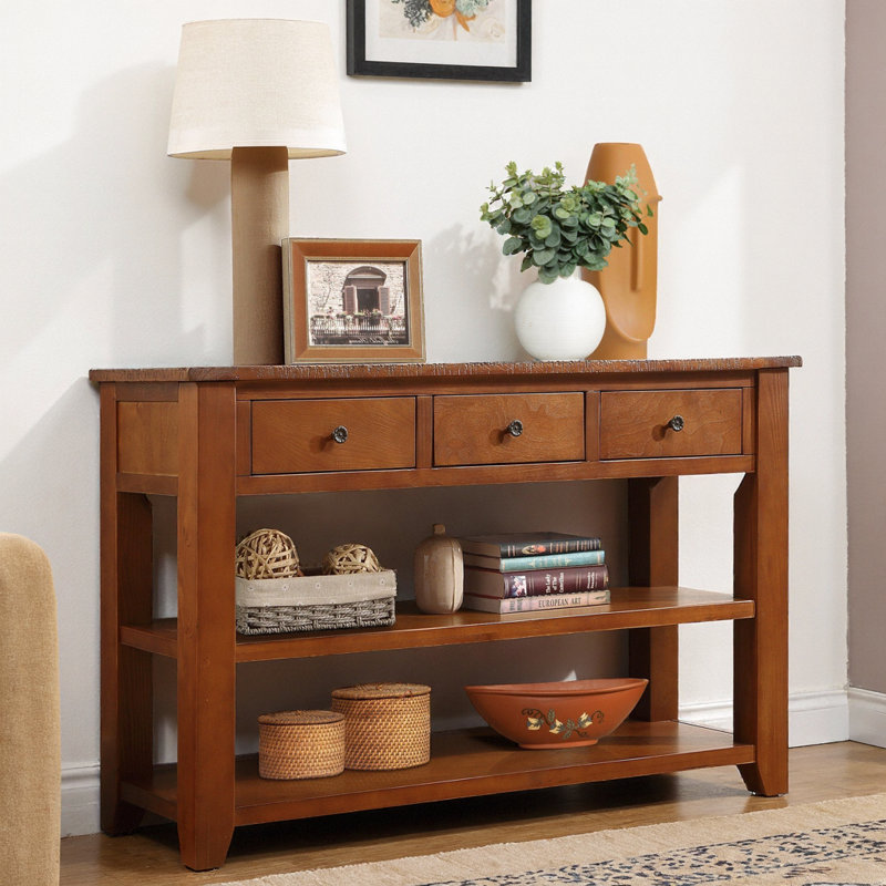 Console en bois massif 48,82 po Donik, H 30 po x l 48,82 po x P 15,75 po, Brun, Brun