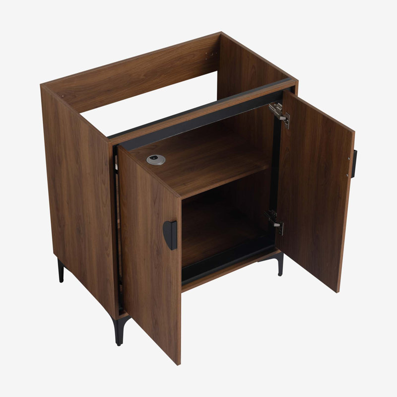 30" Brown Freestanding Bathroom Vanity Cabinet with Black Handles
