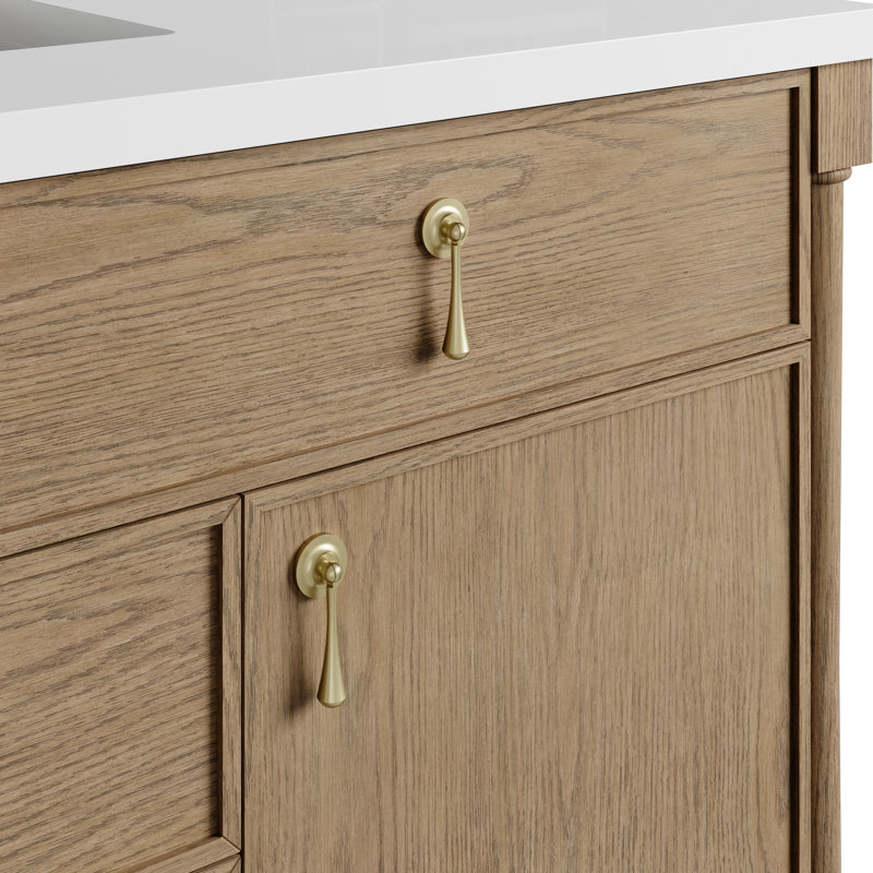 Kinnsden 48" W Single Vanity, Ethereal Noctis Silestone, 8" Widespread, Weathered Oak