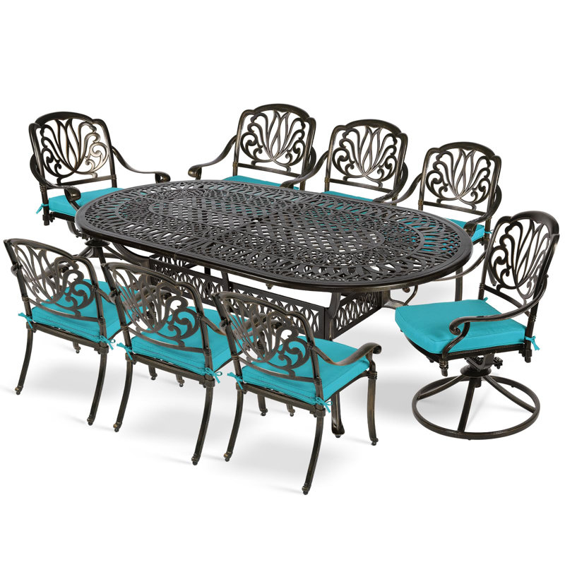 8 - Person Patio Dining Set with Oval Table , Cushions Included, Blue